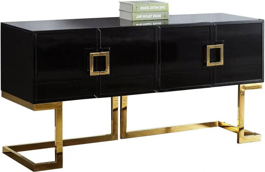 Beth Sideboard / Buffet In Black Lacquer With Gold Base | Meridian | Home Elegance USA