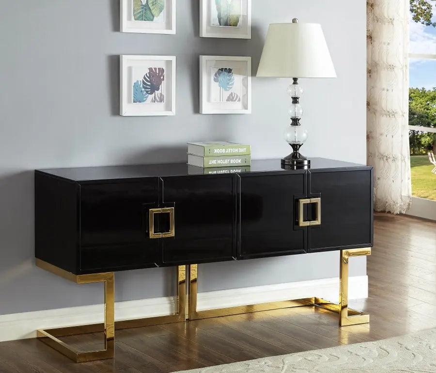 Beth Sideboard / Buffet In Black Lacquer With Gold Base | Meridian | Home Elegance USA