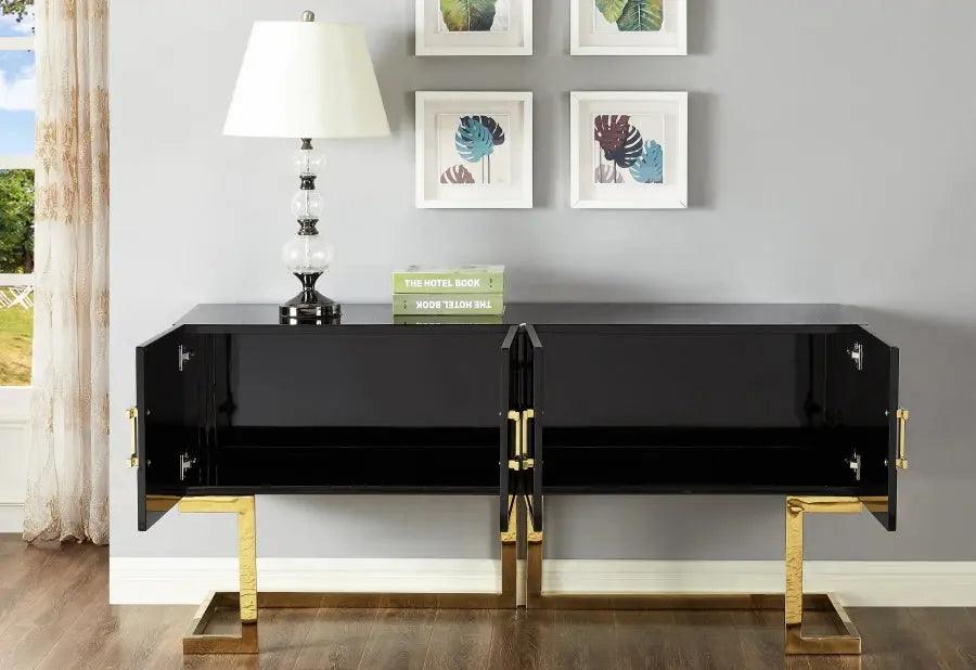 Beth Sideboard / Buffet In Black Lacquer With Gold Base | Meridian | Home Elegance USA