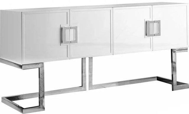 Beth Sideboard / Buffet In White Lacquer With Chrome Base | Meridian | Home Elegance USA