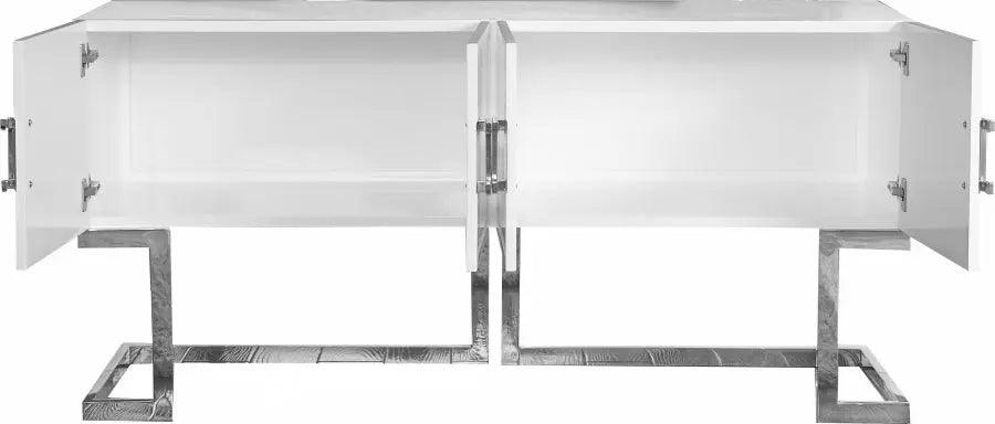 Beth Sideboard / Buffet In White Lacquer With Chrome Base | Meridian | Home Elegance USA