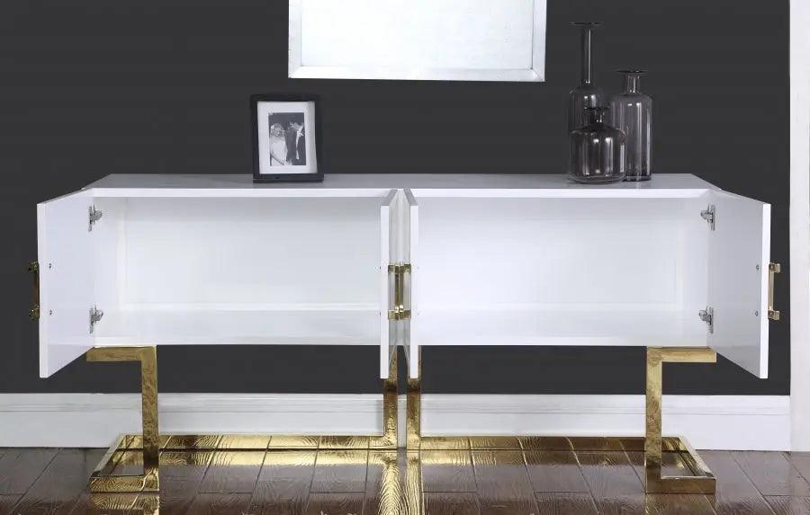 Beth Sideboard / Buffet In White Lacquer With Gold Base | Meridian | Home Elegance USA