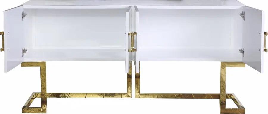 Beth Sideboard / Buffet In White Lacquer With Gold Base | Meridian | Home Elegance USA