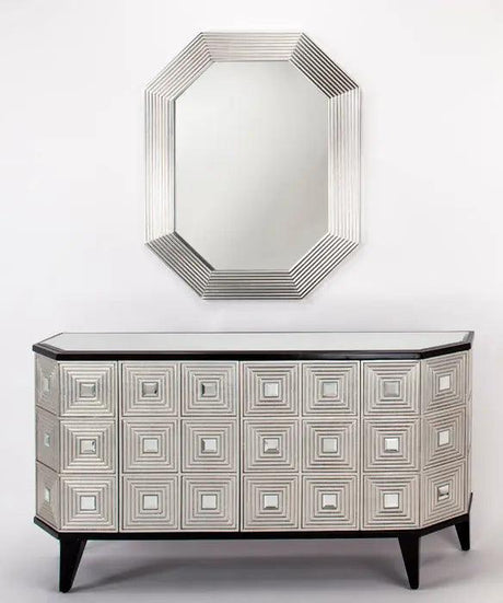 Black Espresso & Silver Leaf Credenza Cabinet With Optional Wall Mirror By Artmax | Home Elegance USA