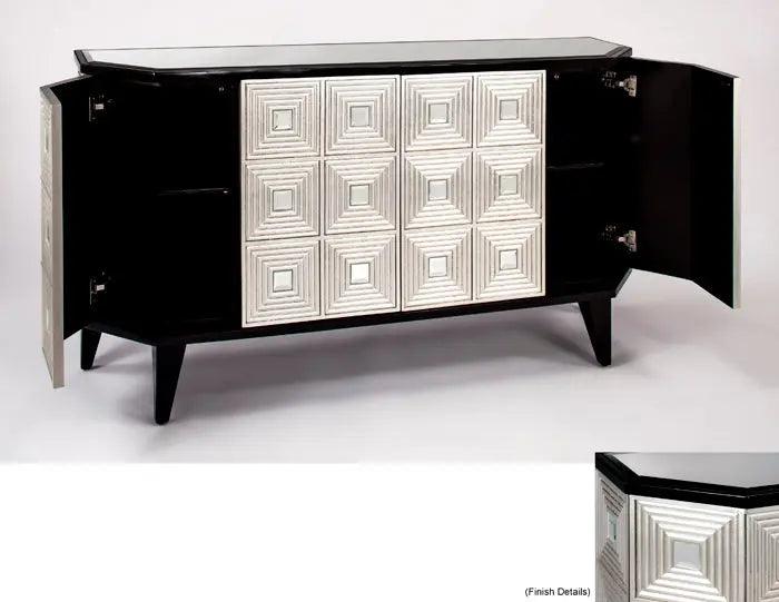 Black Espresso & Silver Leaf Credenza Cabinet With Optional Wall Mirror By Artmax | Home Elegance USA