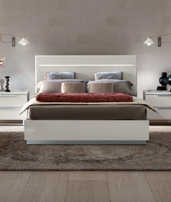 Esf Furniture - Kimera Queen Size Bed In White Glossy - Kimeraqs