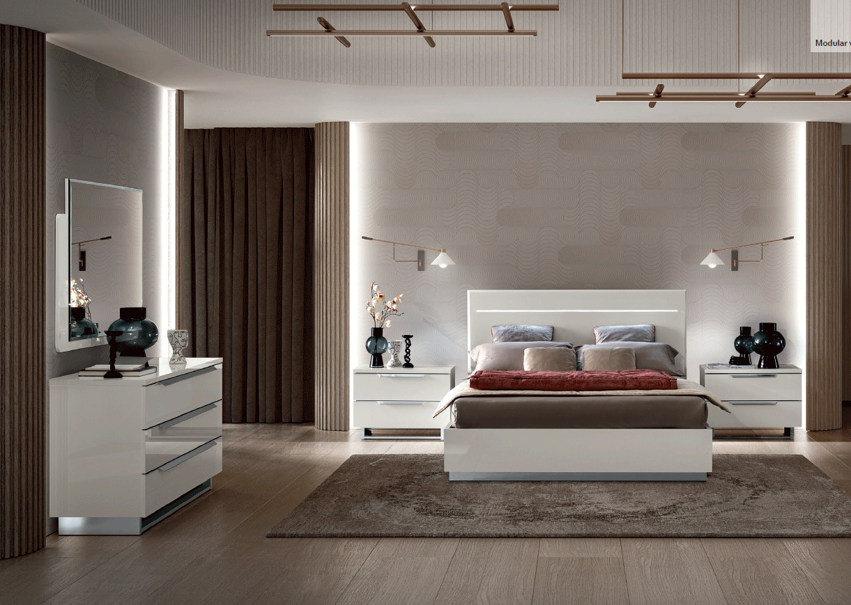 Esf Furniture - Kimera 5 Piece Queen Size Storage Bedroom Set In White Glossy - Kimerastorageqs-5Set