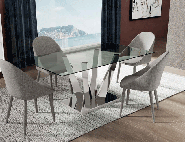 Designer Dining Table With Upholstered Armchair In Fabric - Dt - 300 - Dc - 402Grey - 6Chair | ESF | Home Elegance USA