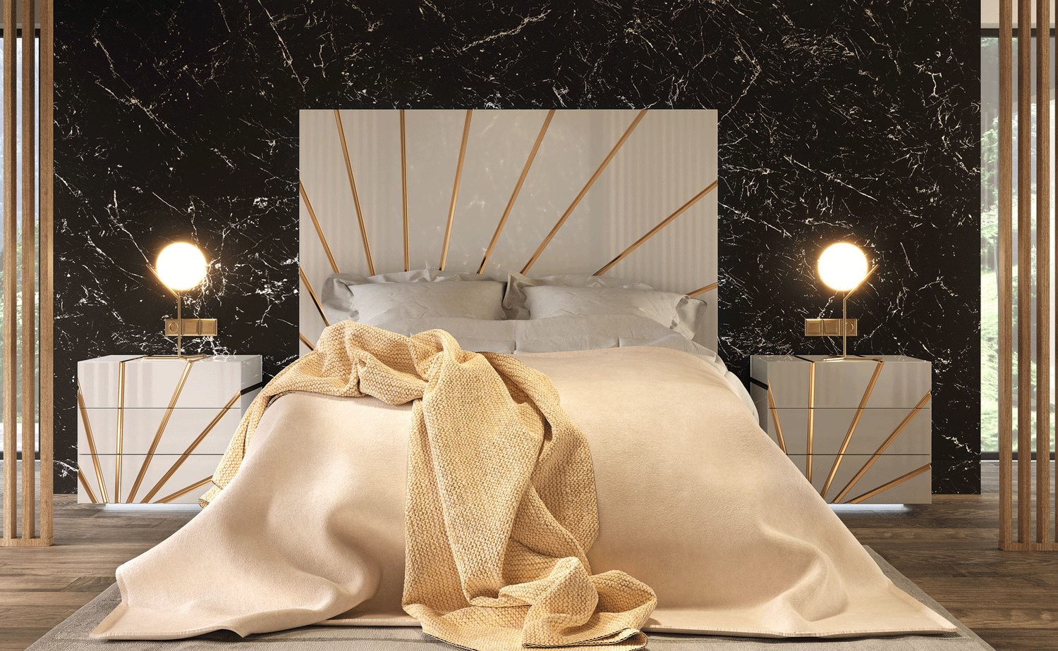 Esf Furniture - Oro 5 Piece Queen Bedroom Set W/Light In White - Oroqsbed-5Set