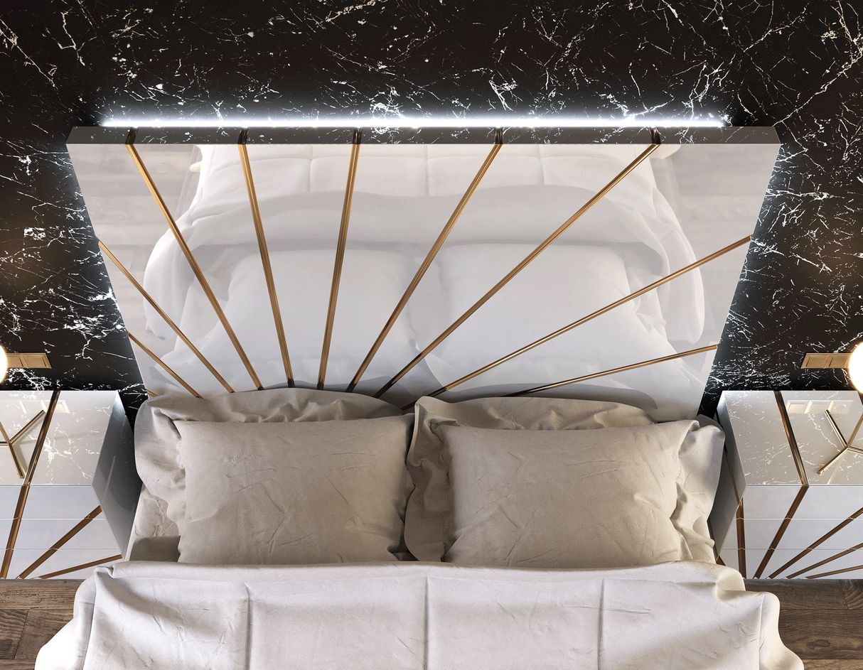 Esf Furniture - Franco Spain Oro Queen Bed With Light In White - Oroqsbed
