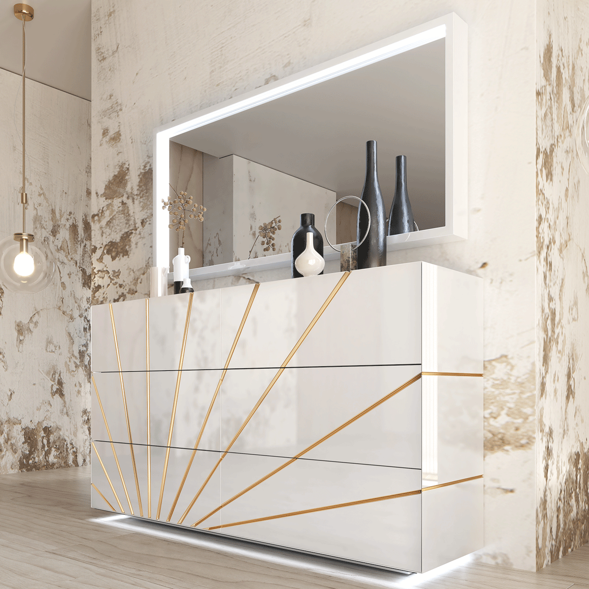 Esf Furniture - Franco Spain Oro Double Dresser With Mirror In White - Orodd-M