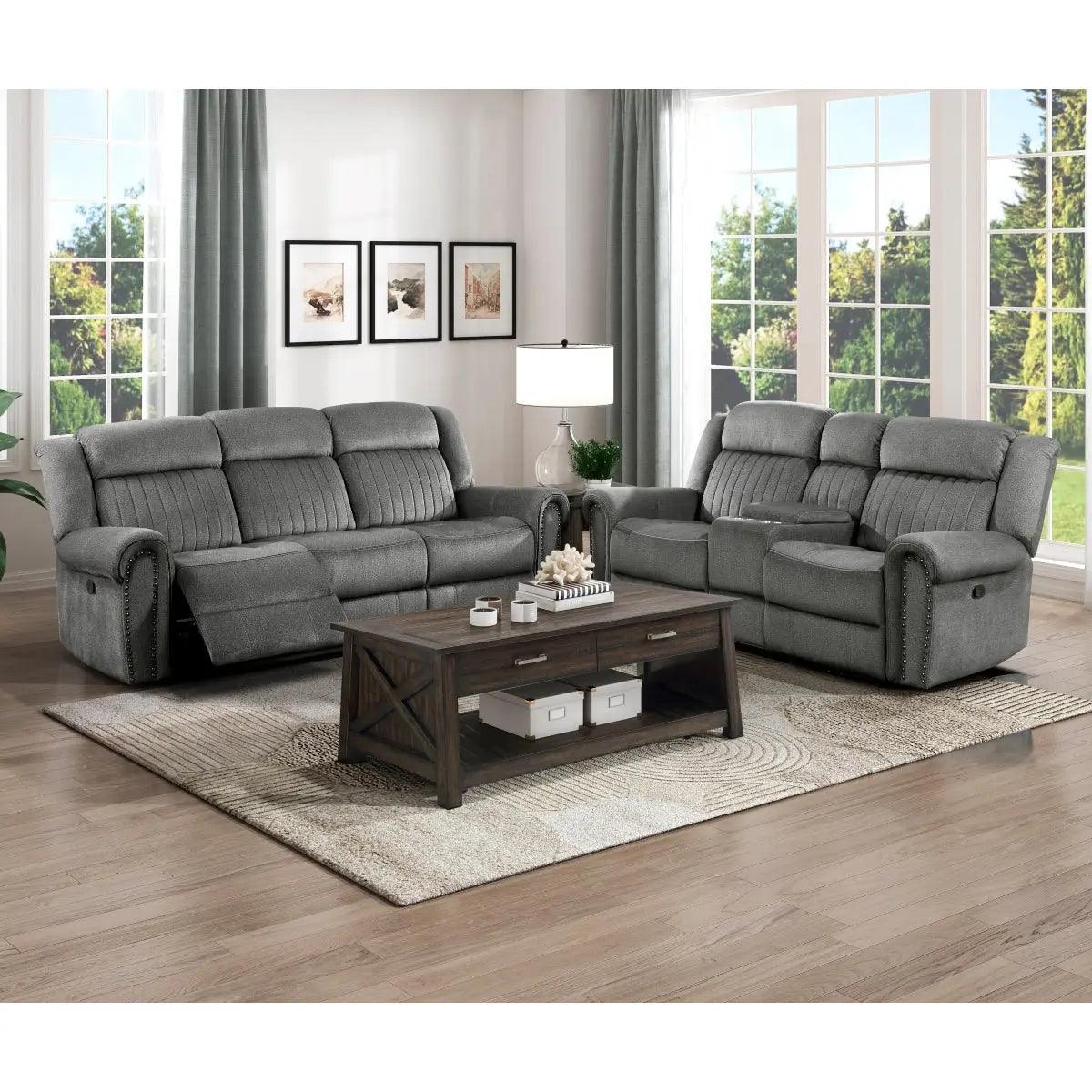 Brennen Double Reclining Sofa In Charcoal | Homelegance | Home Elegance USA
