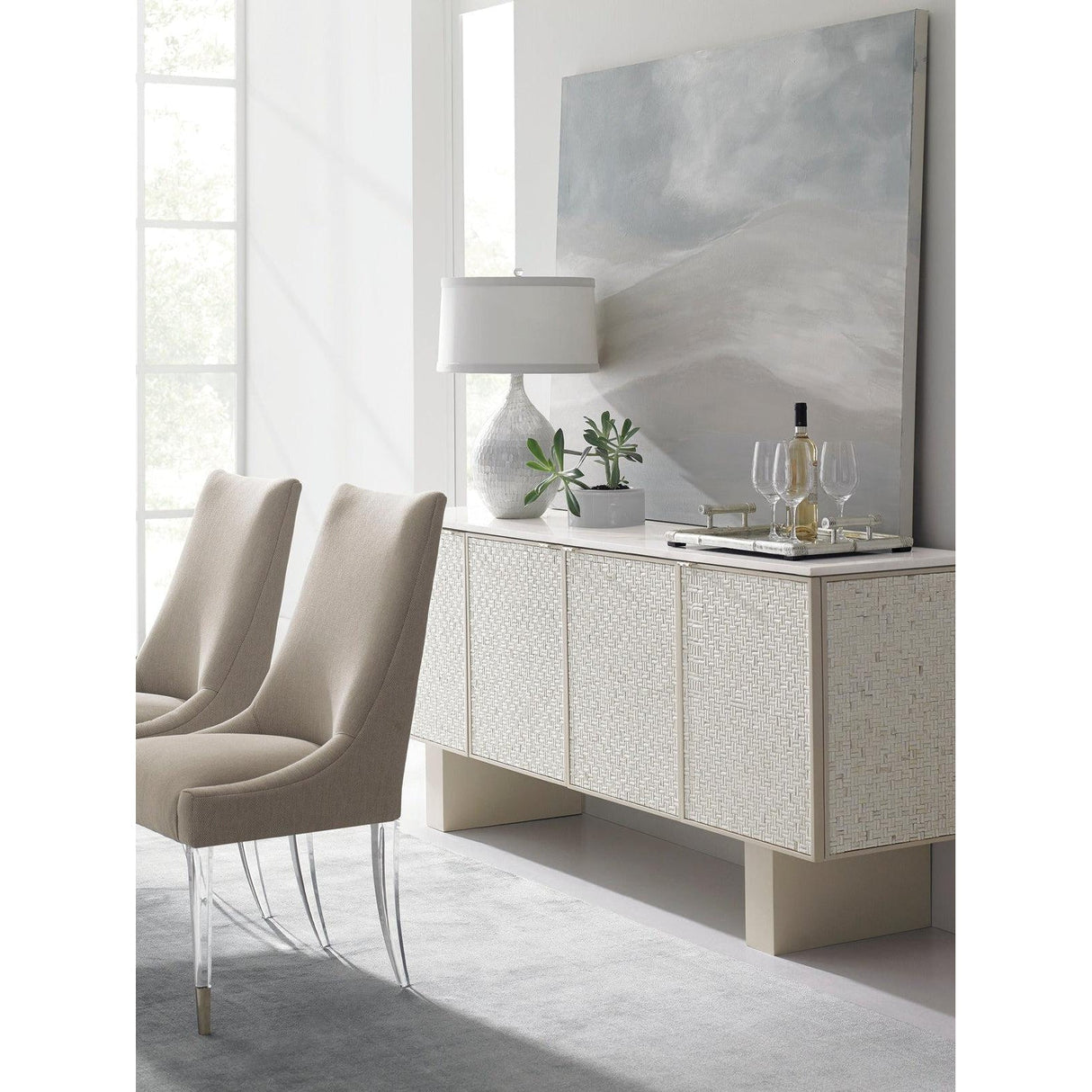 Bomb-Shell 77-inch Sideboard | CLA-416-441 | White Stone Top | Stacked Shell Design | Caracole - sold by Home Elegance USA