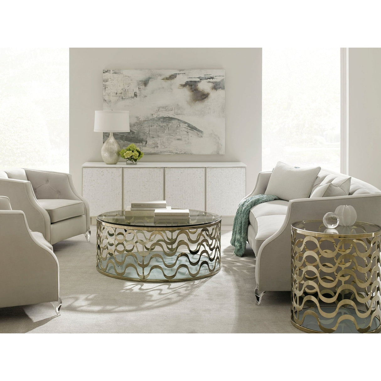 Bomb-Shell 77-inch Sideboard | CLA-416-441 | White Stone Top | Stacked Shell Design | Caracole - sold by Home Elegance USA