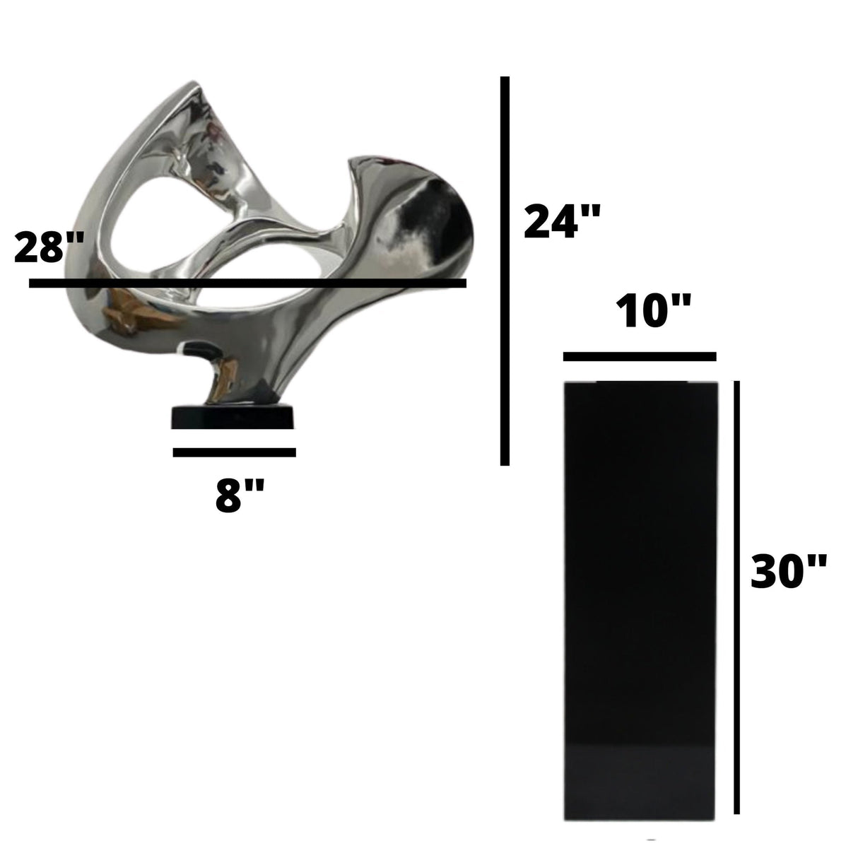 Chrome Abstract Mask Floor Sculpture With Black Stand, 54" Tall - Home Elegance USA