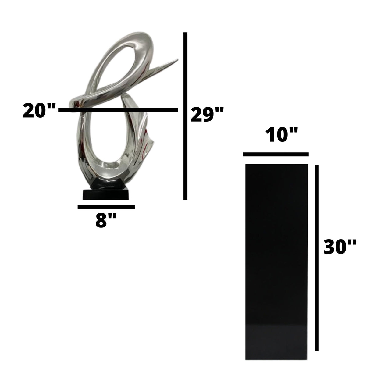 Chrome Fluid Abstract Floor Sculpture With Black Stand, 59" Tall - Home Elegance USA