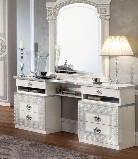 Aida Vanity Dresser With Mirror In White - Silver - Aidavdresserwh/Sl - M | ESF | Home Elegance USA