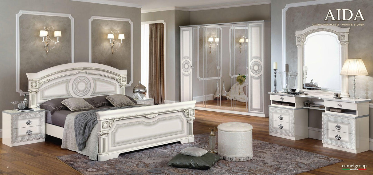 Aida Vanity Dresser With Mirror In White - Silver - Aidavdresserwh/Sl - M | ESF | Home Elegance USA