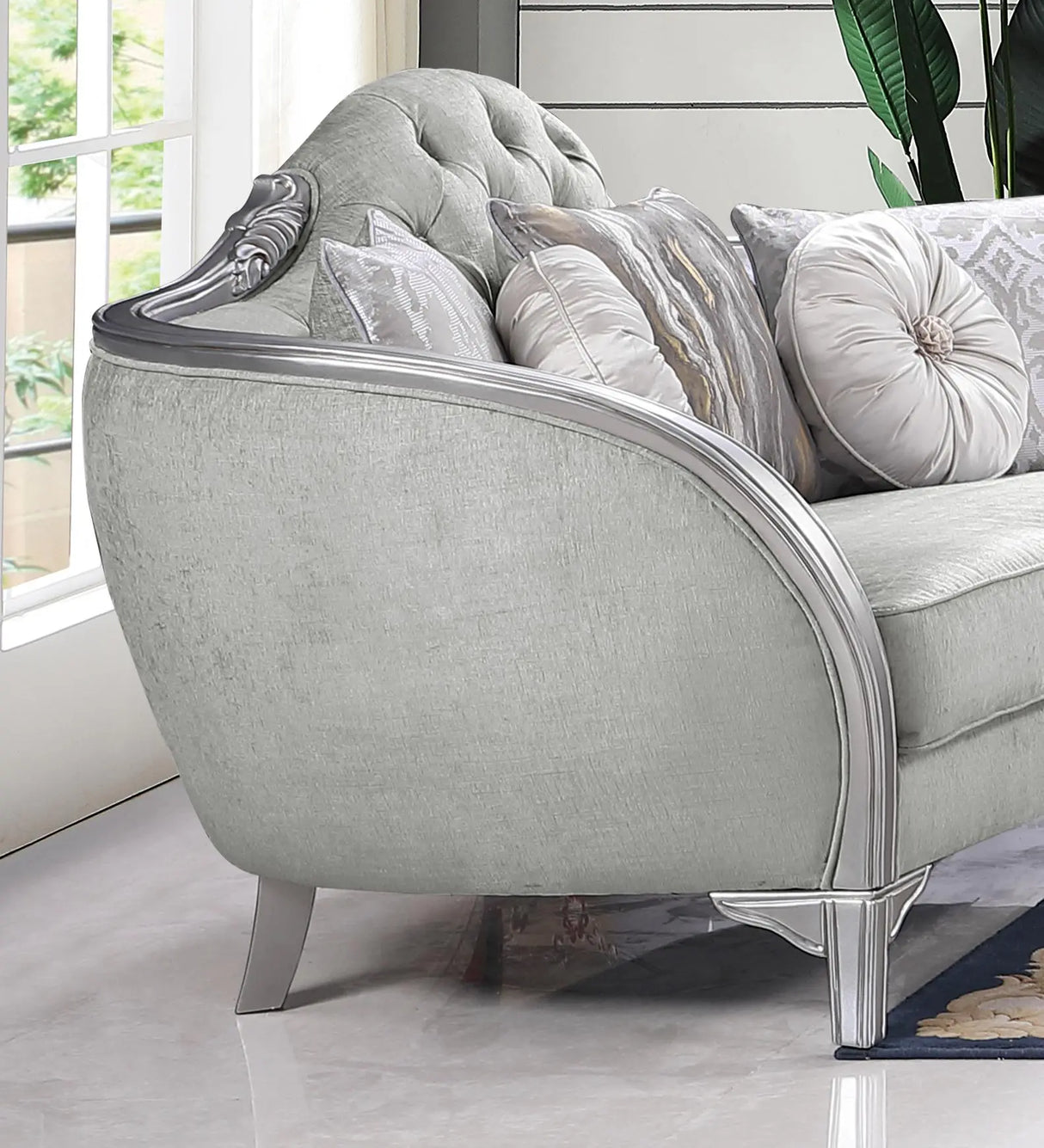 Natalia Transitional Style Loveseat in Silver finish Wood - Home Elegance USA