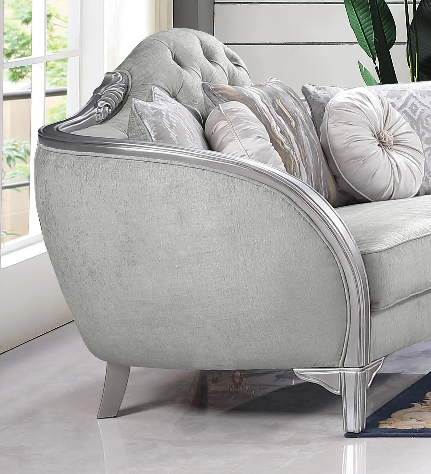 Natalia Transitional Style Loveseat in Silver finish Wood - Home Elegance USA