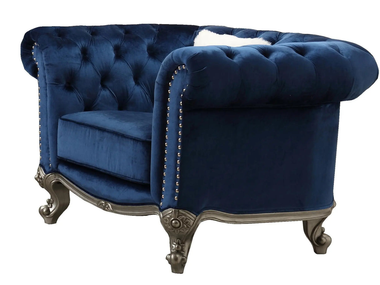 Mia Transitional Style Navy Chair with Silver Finish - Home Elegance USA