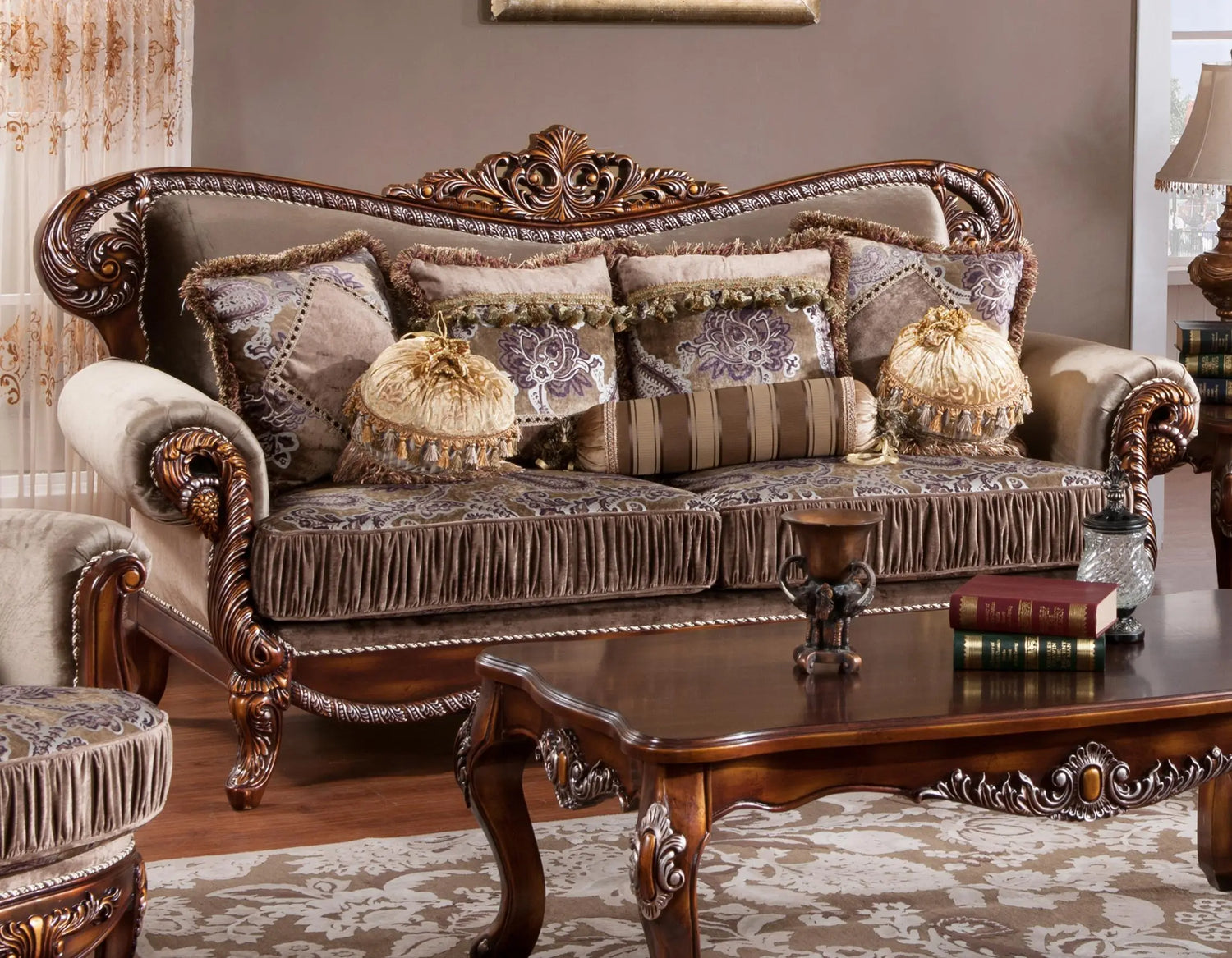 Janet Traditional Style Sofa in Cherry finish Wood - Home Elegance USA