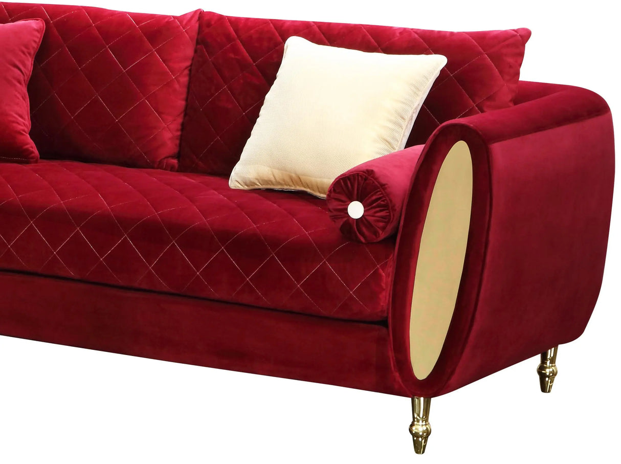 Ruby Modern Style Red Sofa with Gold Finish - Home Elegance USA