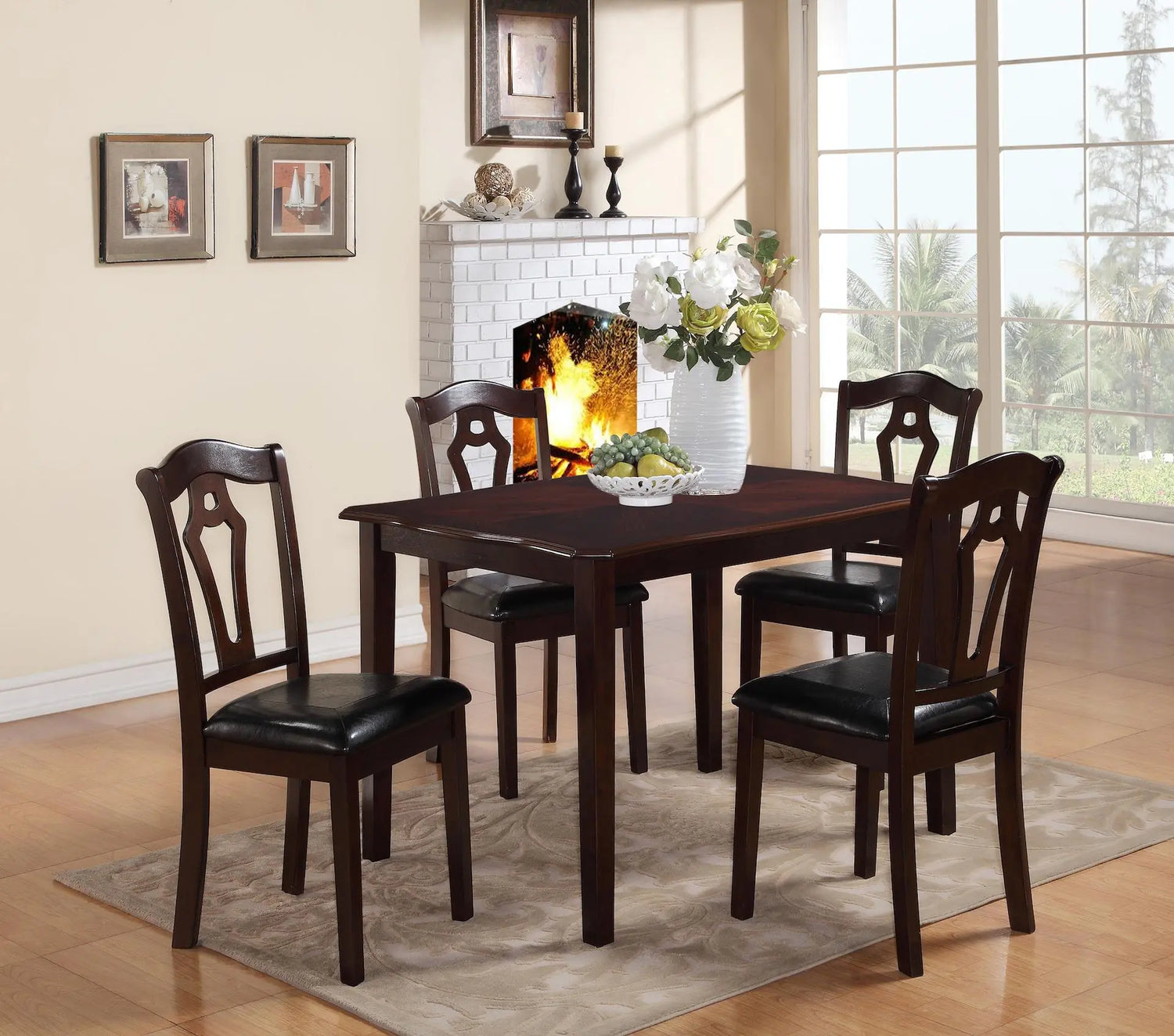 Bell Transitional Style Dining Set In Cherry Finish Wood | Cosmos | Home Elegance USA