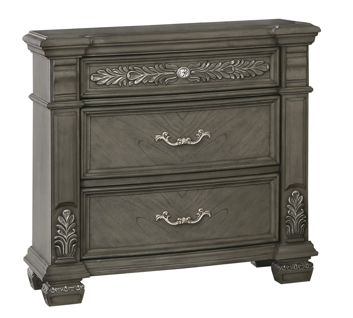 Silvy Transitional Style Nightstand in Gray finish Wood - Home Elegance USA