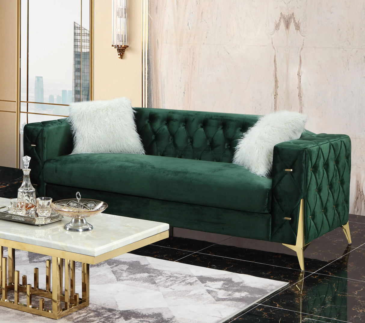 Emerald Modern Style Green Sofa in Gold finish - Home Elegance USA