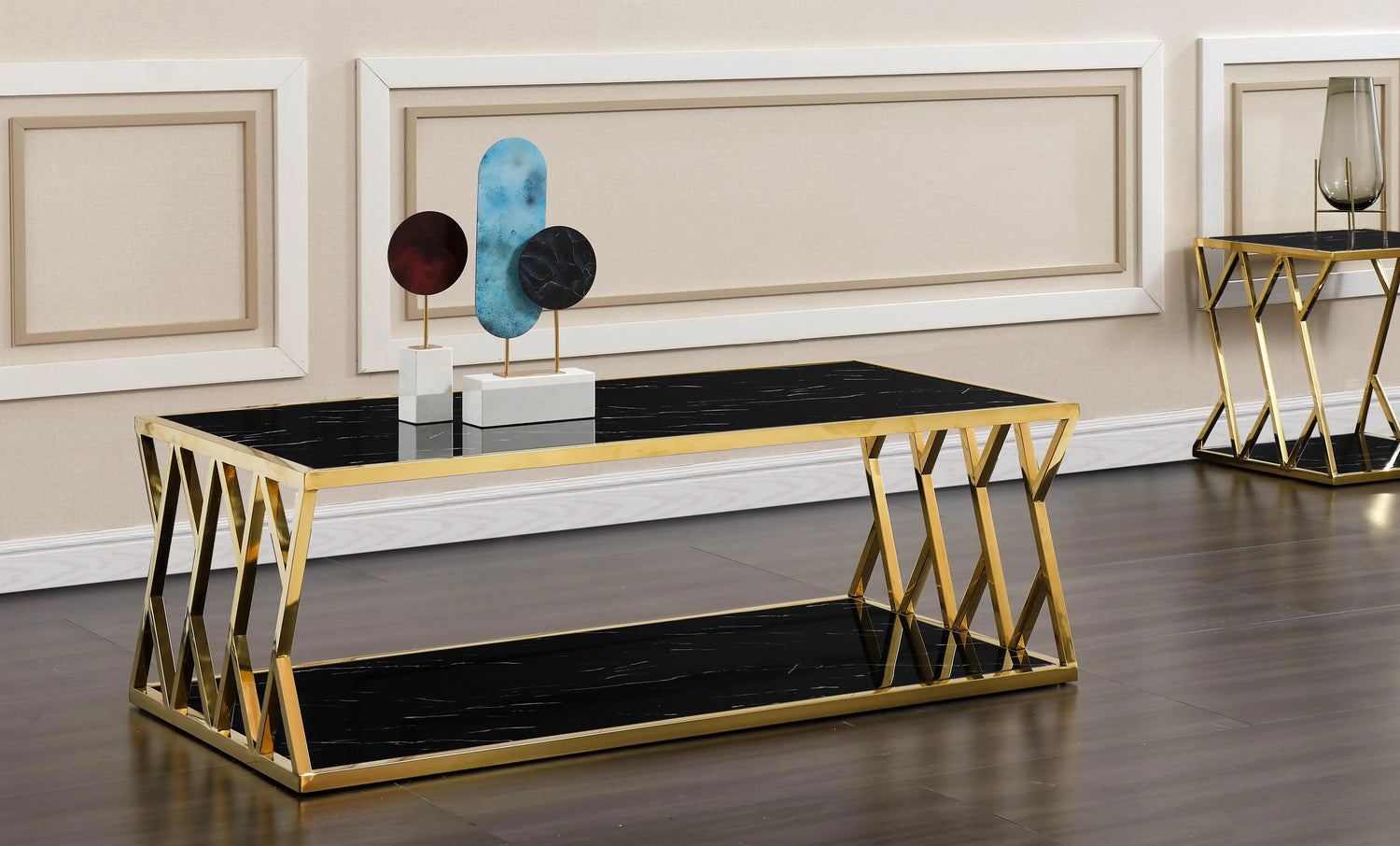 Leah Modern Style Marble Coffee Table with Metal Base - Home Elegance USA
