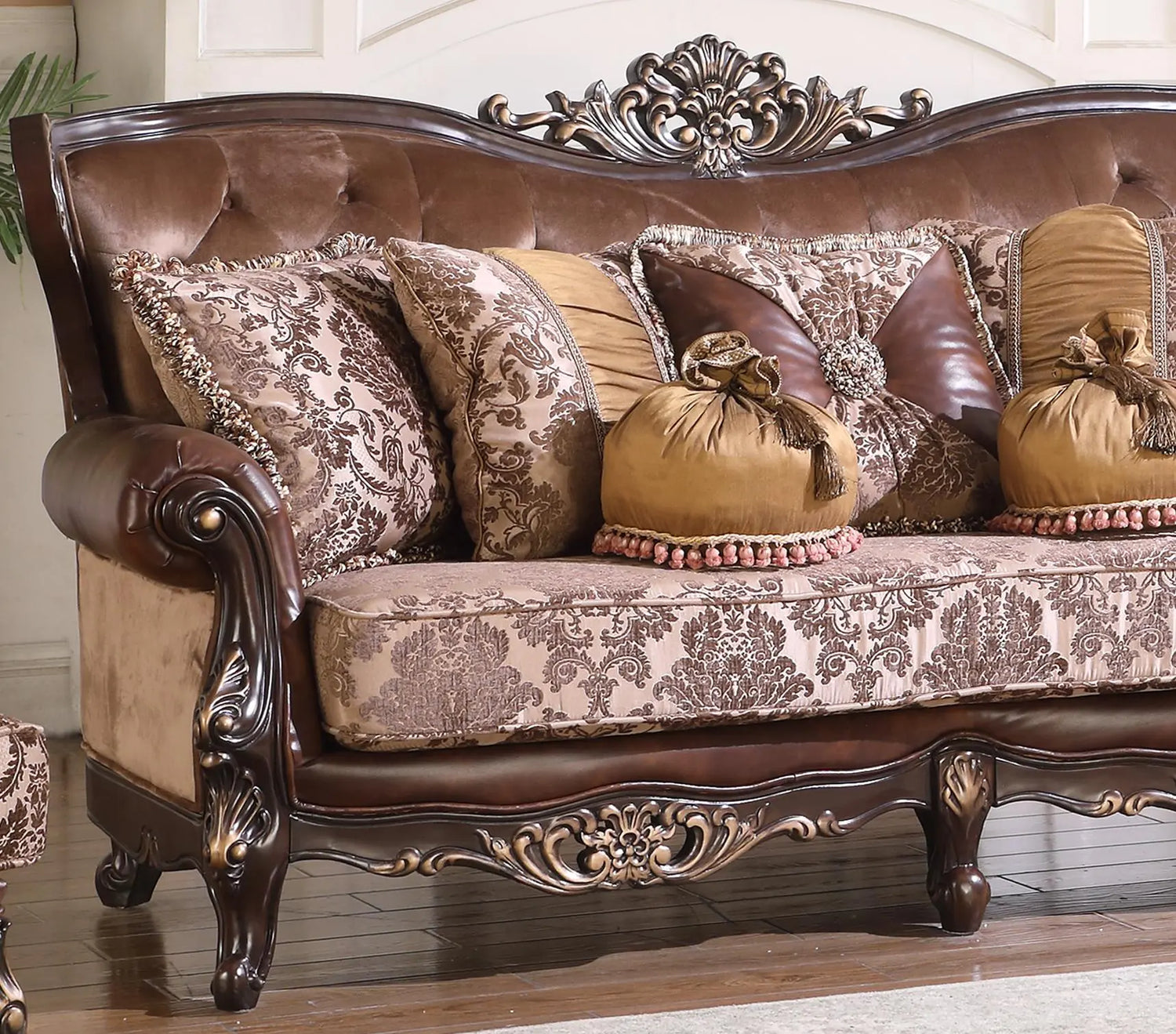 Phoenix Transitional Style Sofa in Cherry finish Wood - Home Elegance USA