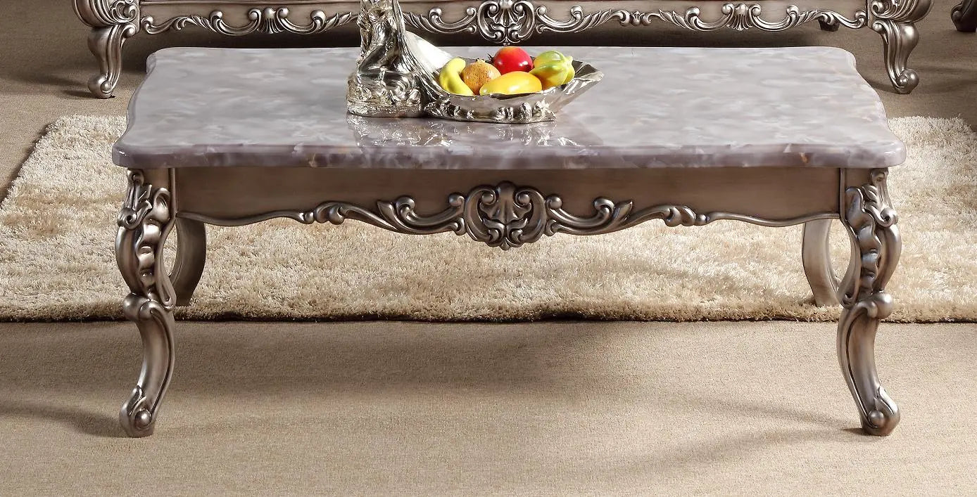 Cristina Traditional Style Coffee Table In Silver Finish Wood | Cosmos | Home Elegance USA
