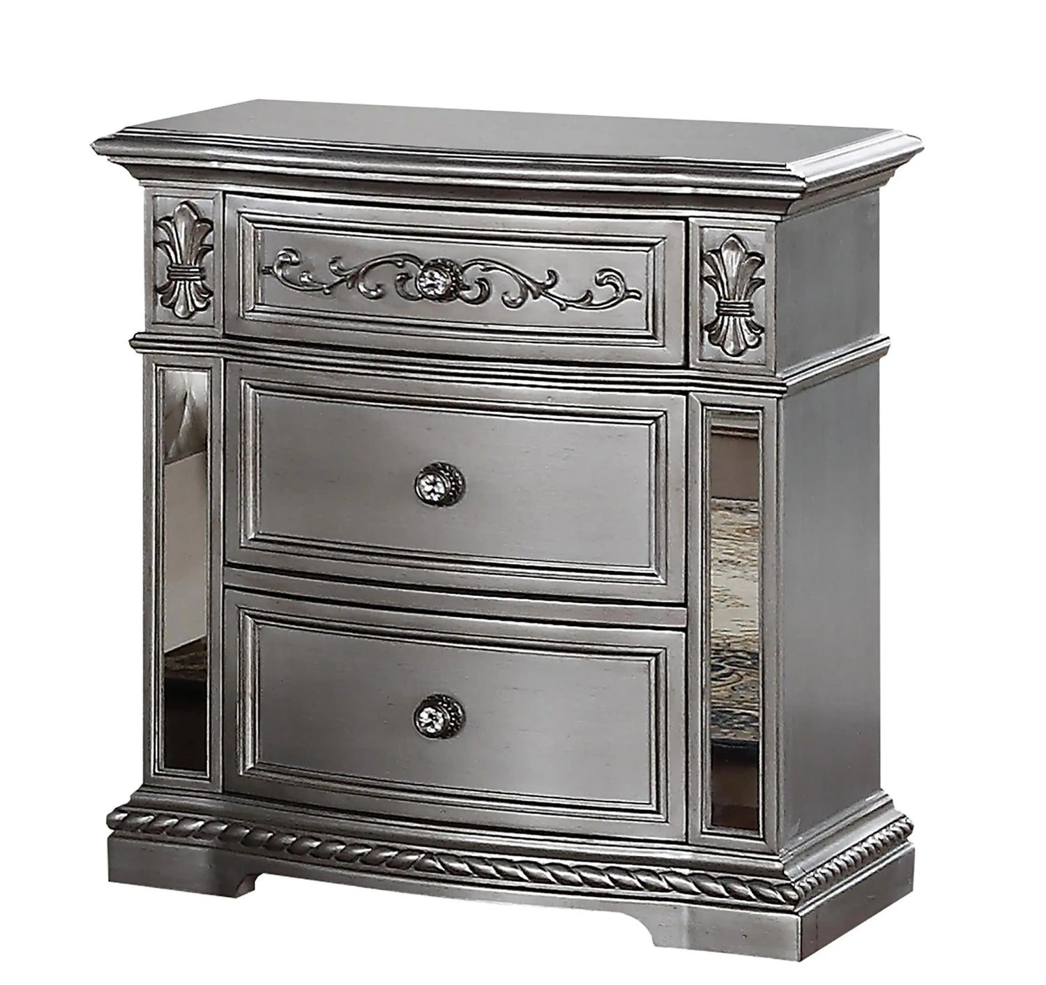 Pamela Transitional Style Nightstand in Silver finish Wood - Home Elegance USA