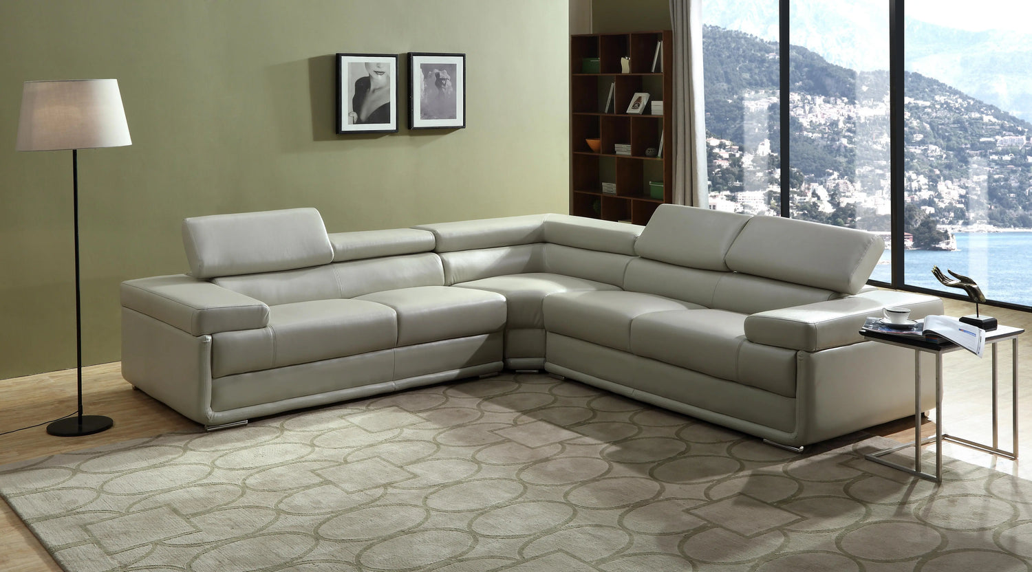 Zenith Beige Sectional in Faux Leather - Home Elegance USA