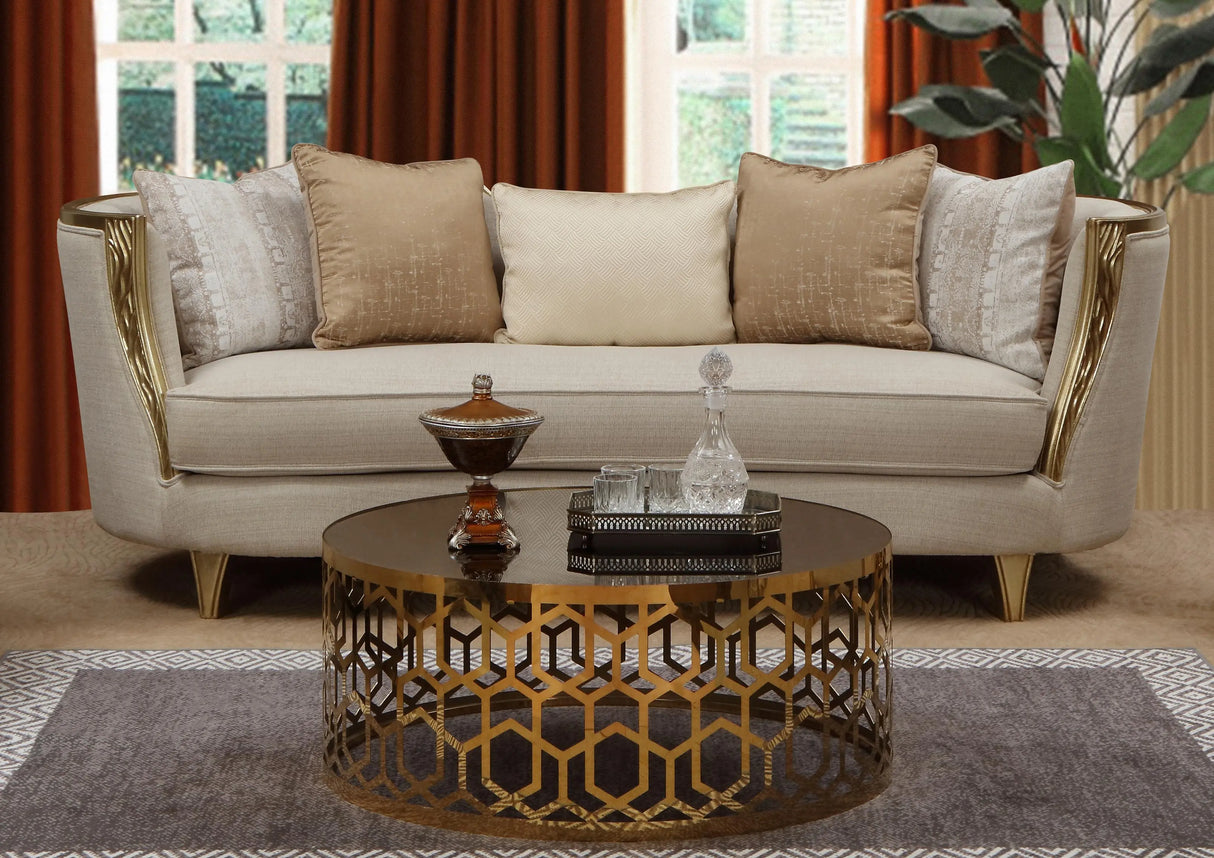 Cora Modern Style Beige Sofa in Gold finish - Home Elegance USA