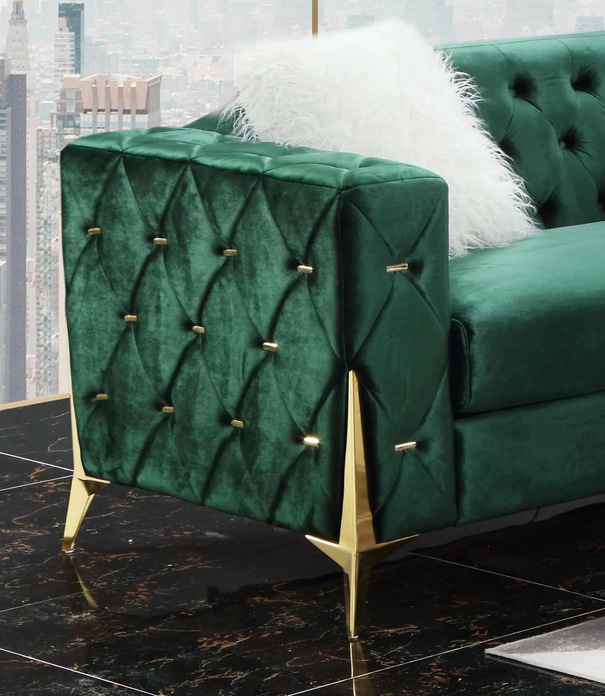 Emerald Modern Style Green Chair in Gold finish - Home Elegance USA
