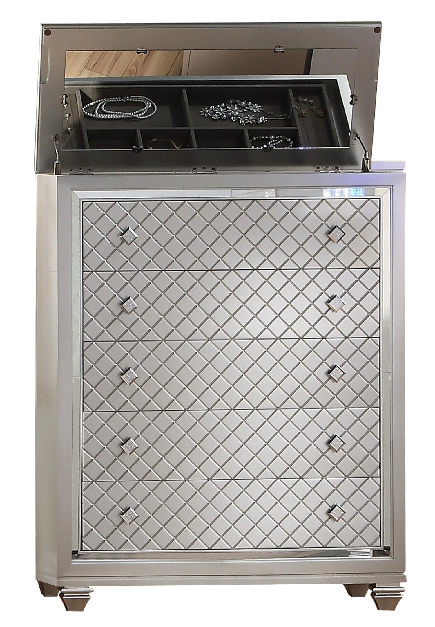 Shiney Contemporary Style Chest in Silver finish Wood - Home Elegance USA