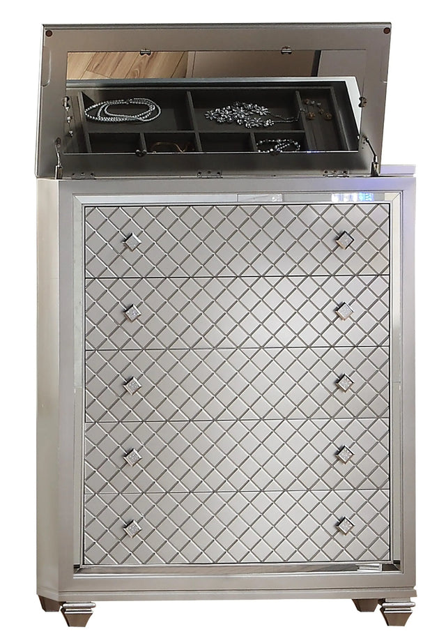 Shiney Contemporary Style Chest in Silver finish Wood - Home Elegance USA