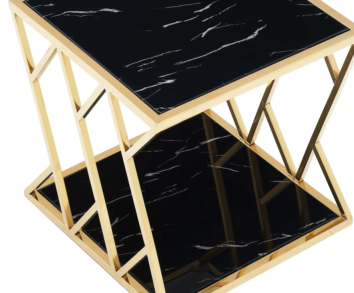 Julie Modern Style Marble End Table with Metal Base - Home Elegance USA