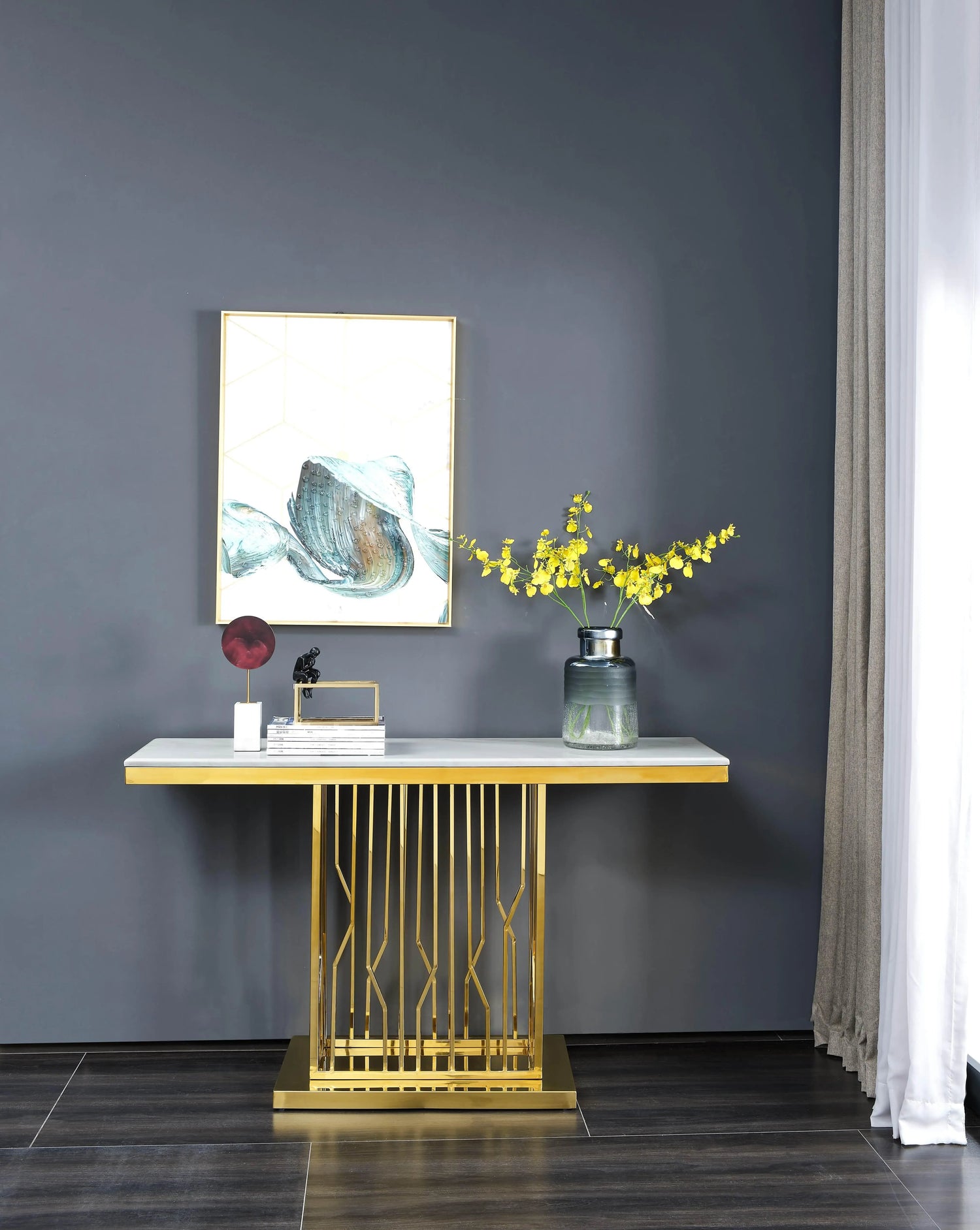 Pandora Modern Style Marble Console Table with Metal Base - Home Elegance USA