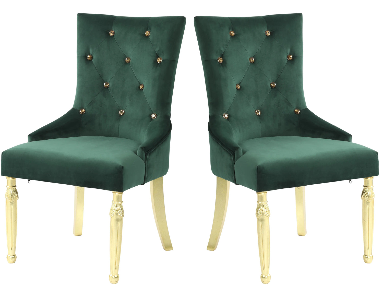 Queen Gold Modern Style Dining Chair in Green Velvet Fabric - Home Elegance USA