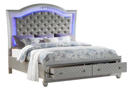 Shiney Contemporary Style Queen Bed in Silver finish Wood - Home Elegance USA