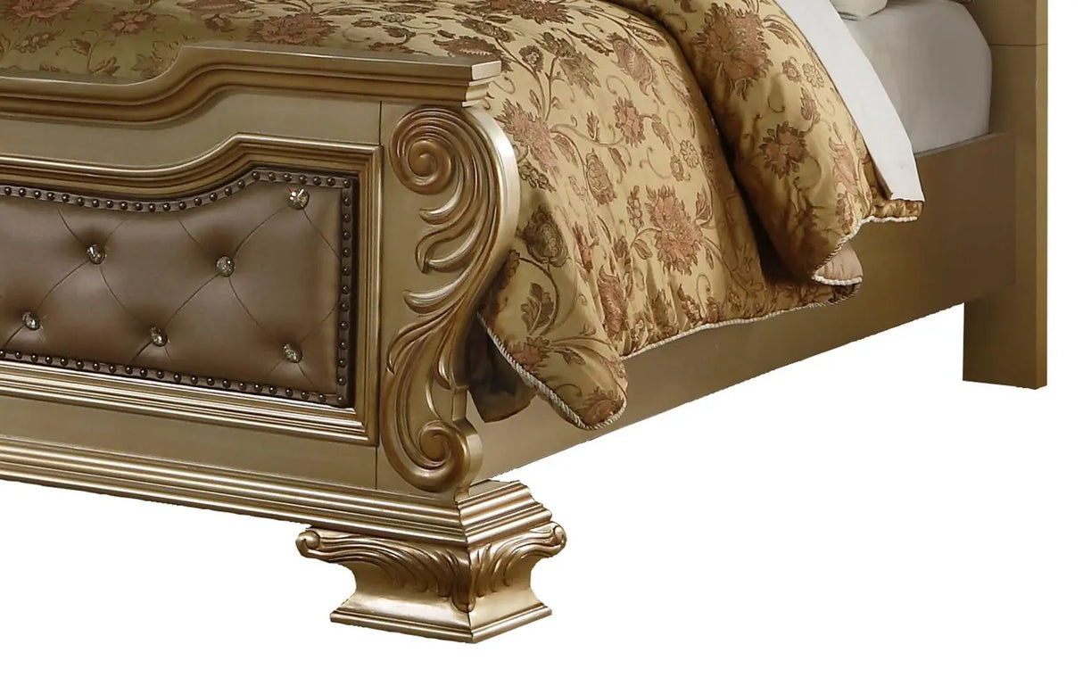 Miranda Transitional Style Queen Bed in Gold finish Wood - Home Elegance USA