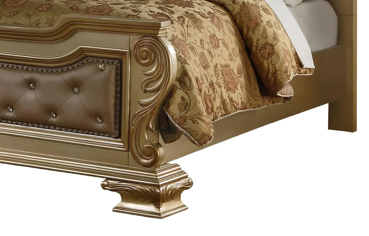 Miranda Transitional Style Queen Bed in Gold finish Wood - Home Elegance USA
