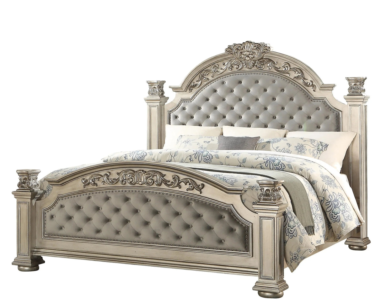 Platinum Traditional Style Queen Bed in Gold finish Wood - Home Elegance USA