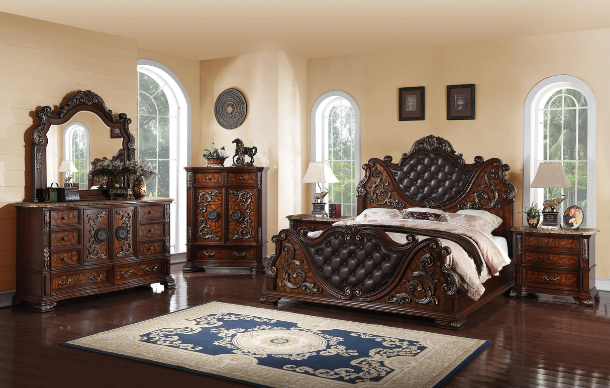 Santa Monica Traditional Style Queen Bed in Cherry finish Wood - Home Elegance USA