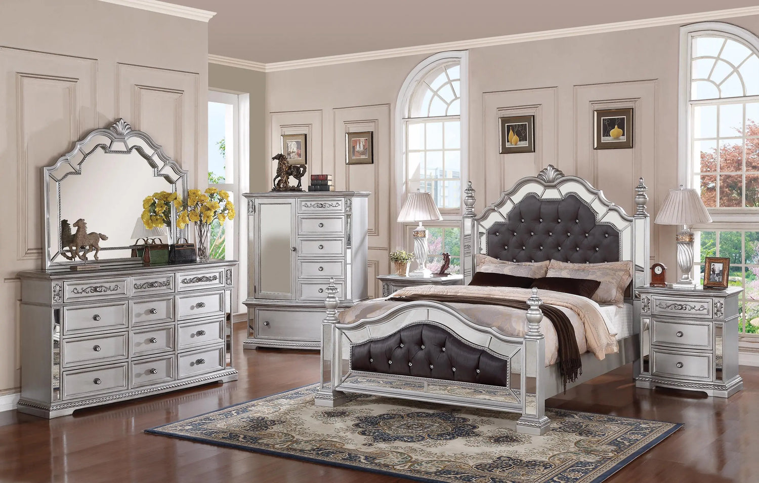 Pamela Transitional Style Dresser in Silver finish Wood - Home Elegance USA