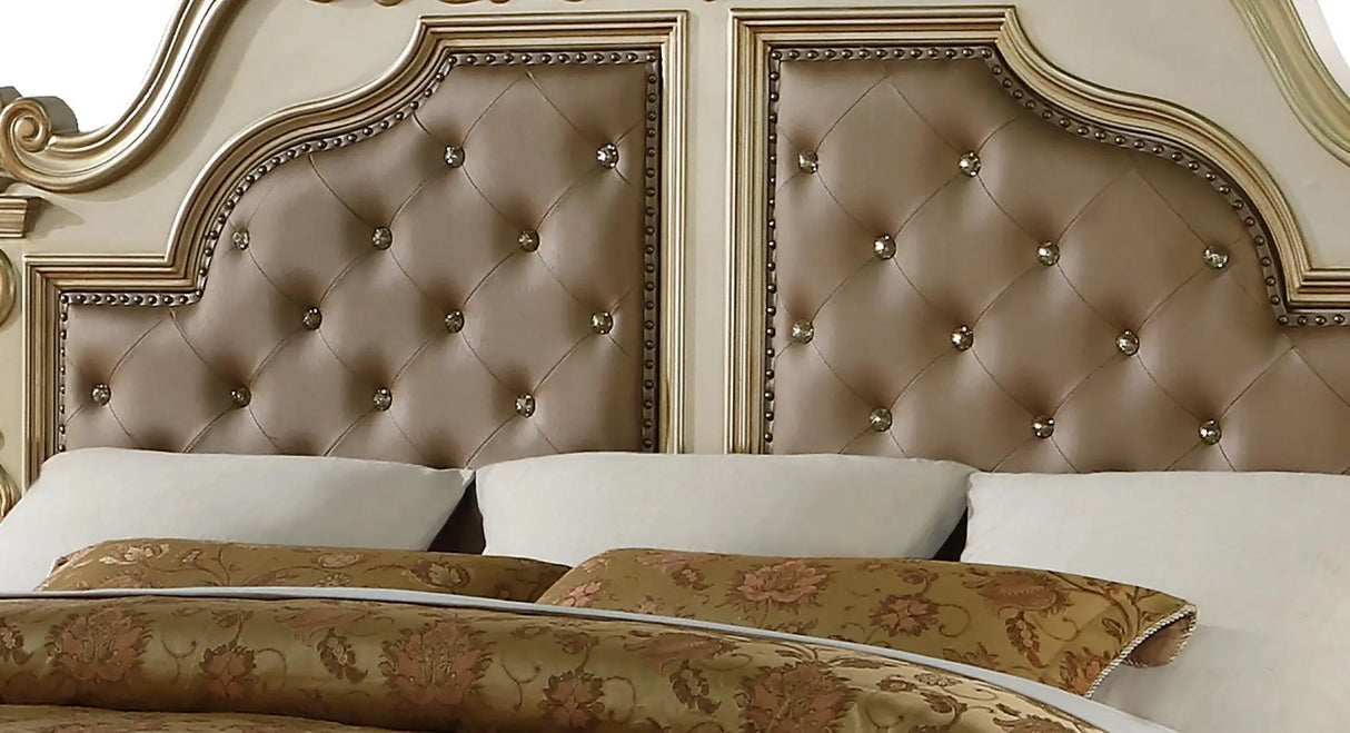 Miranda Transitional Style Queen Bed in Gold finish Wood - Home Elegance USA