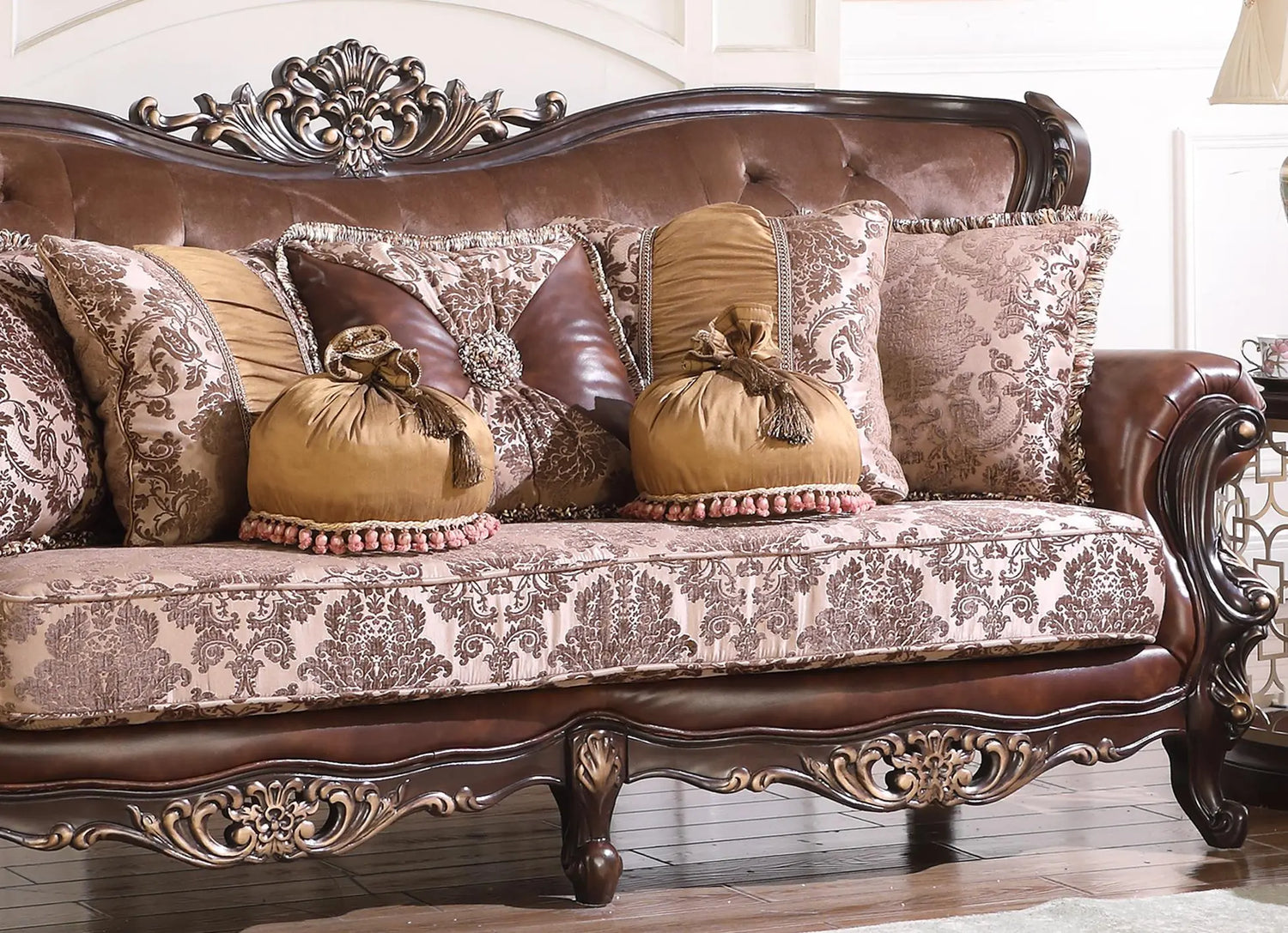 Phoenix Transitional Style Sofa in Cherry finish Wood - Home Elegance USA